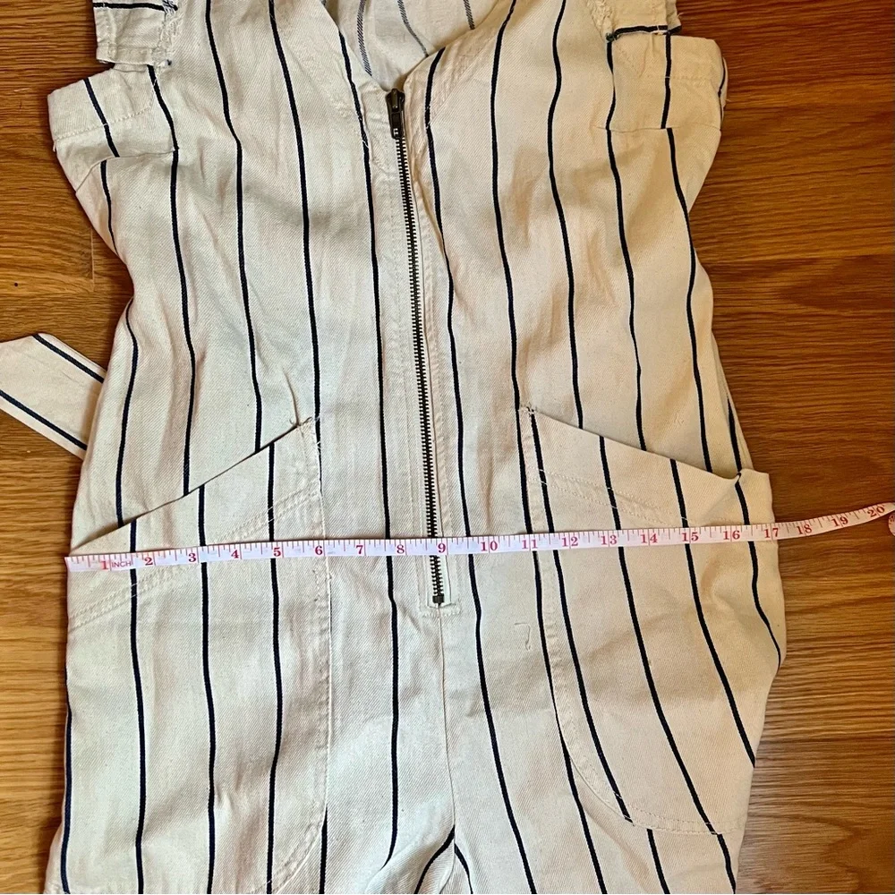 NWT Anthropologie Cream & Blue Striped Jumpsuit Size 4P